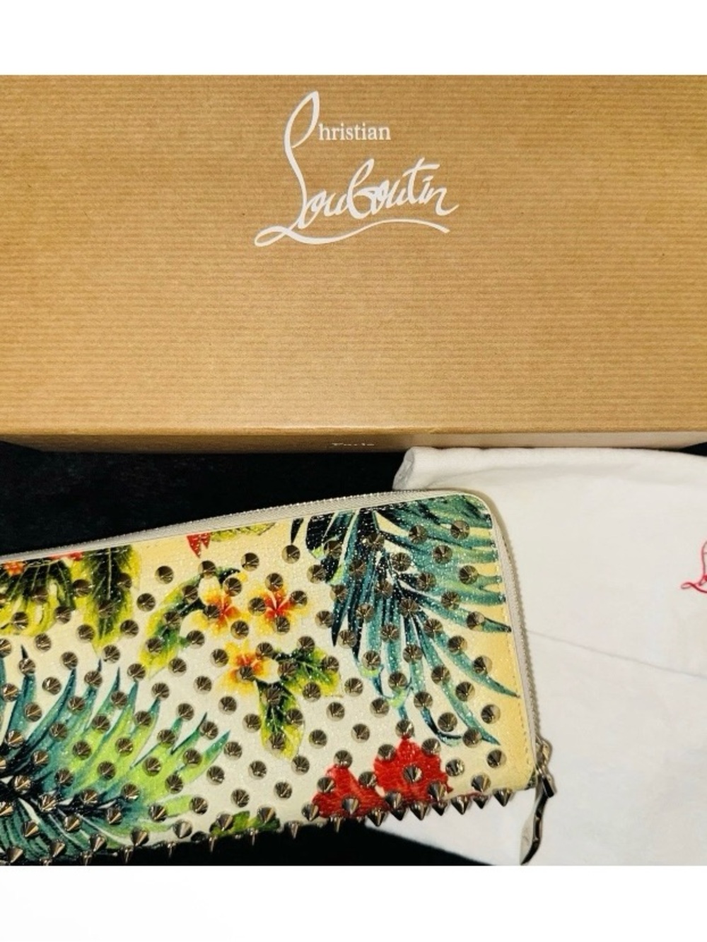 Christian Louboutin Hawaii  Studded Zip Wallet - White Multi